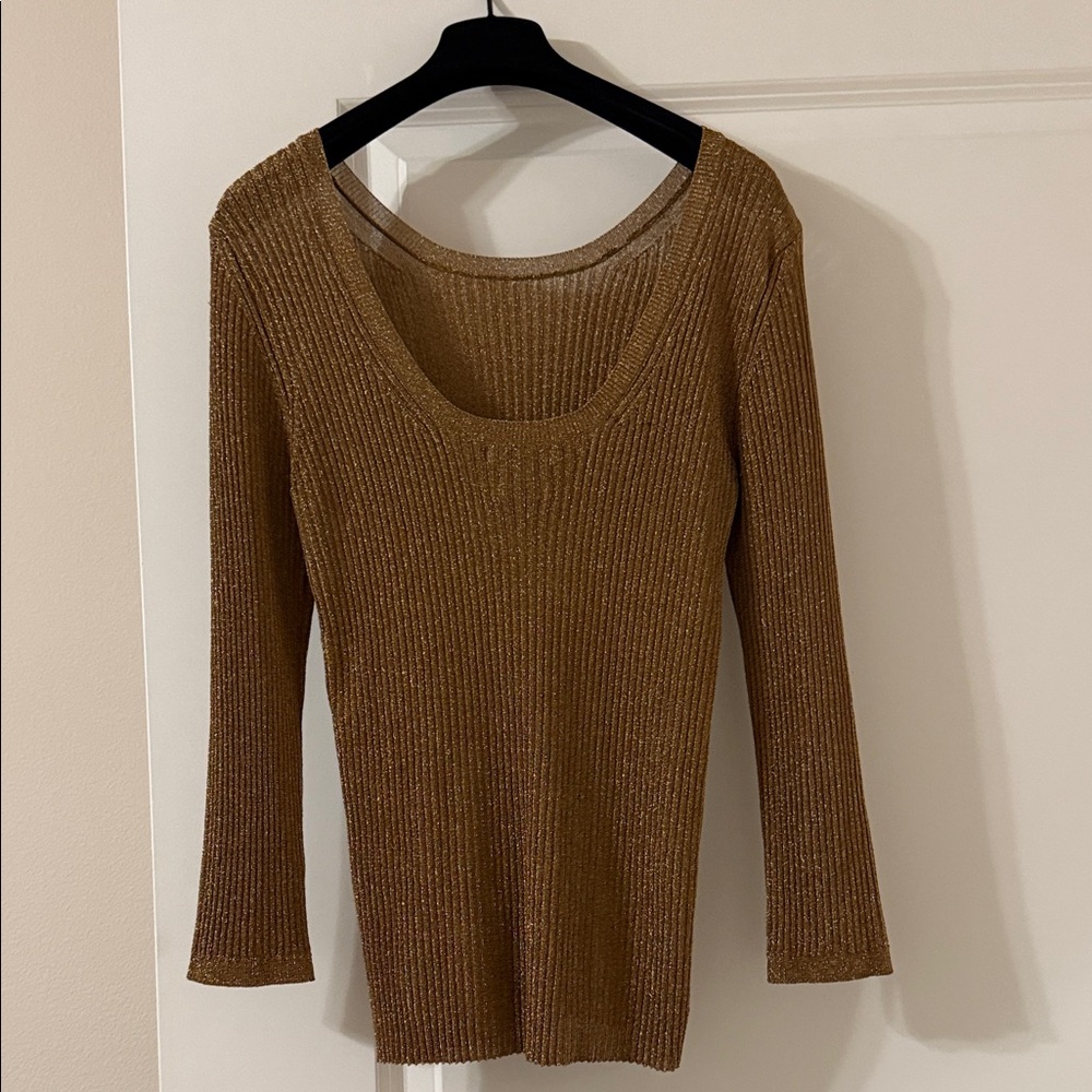 Brown Ribbed Long Sleeve Top - Picture 2 of 4